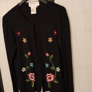 Joseph A-Silk 100% - Black Floral Embroidered Women's Sweater Size L